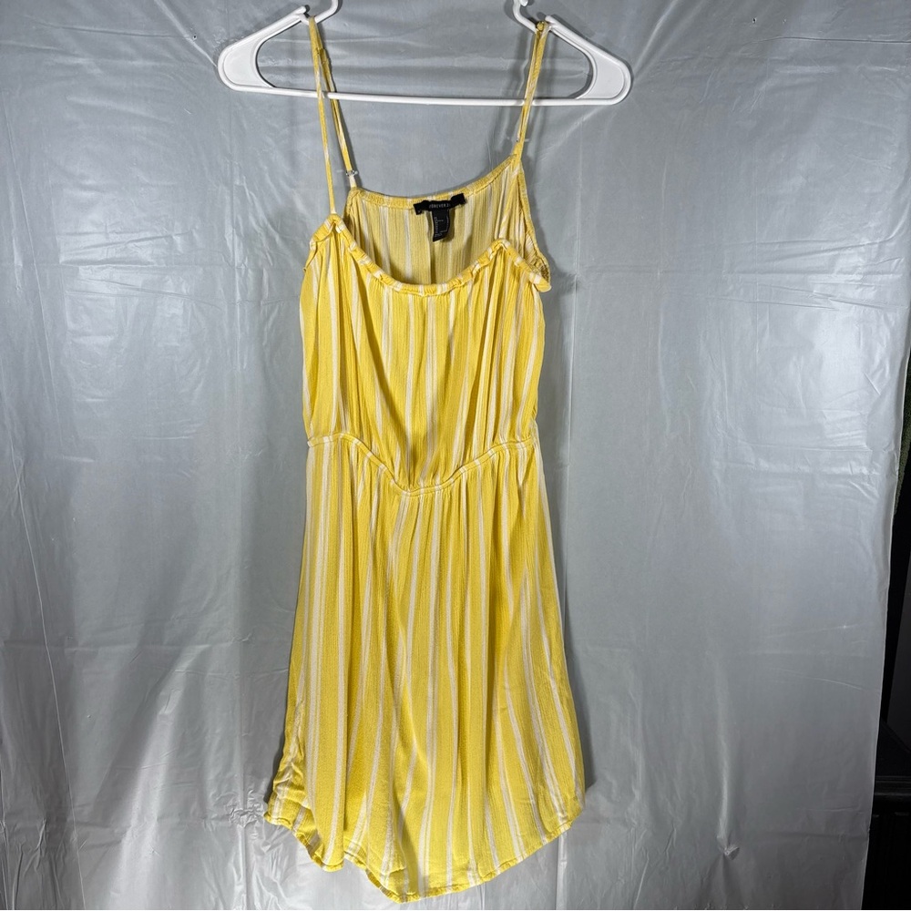 Forever 21 Mini Dress Womens Large Yellow White‎ Striped Sundress Flirty Beach